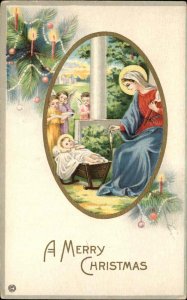 Christmas Mary and Angels Baby Jesus Stecher Ser 871B Vintage Postcard