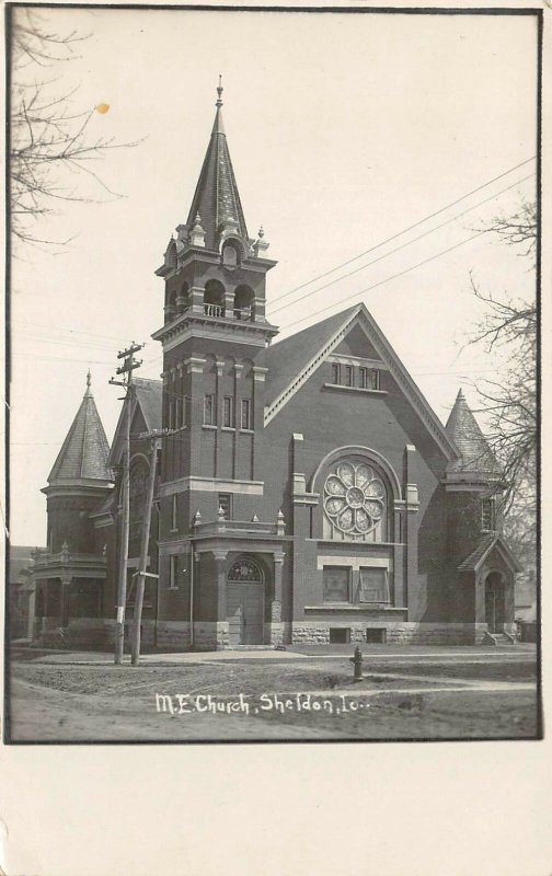 RPPC M.E. Church Sheldon, Iowa 1908 Vintage Real Photo Postcard