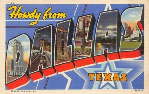 Large Letter Linen DALLAS Texas c1940s Linen Curt Teich Vintage Postcard