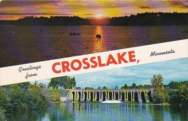 Minnesota Greetings From Crosslake Showing Dam and Sunset