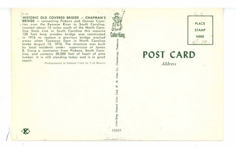 SC - Pickens County. Chapman's  Covered Bridge