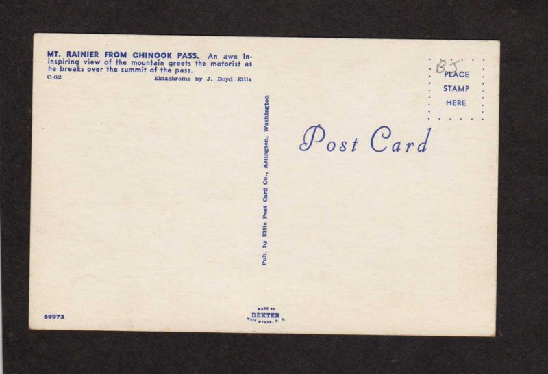 WA Mt Rainier Mount Mountain Washington State Postcard Chinook Pass