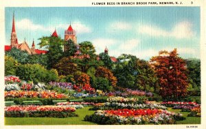 VINTAGE POSTCARD FLOWER BEDS IN BRANCH BROOK PARK NEWARK NJ MAILED NYC 1941