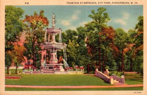 West Virginia Parkersburg City Park Fountain At Entrance Curteich