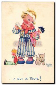 Old Postcard Fantasy Illustrator Child Beatrice Mallet Whose turn Dog