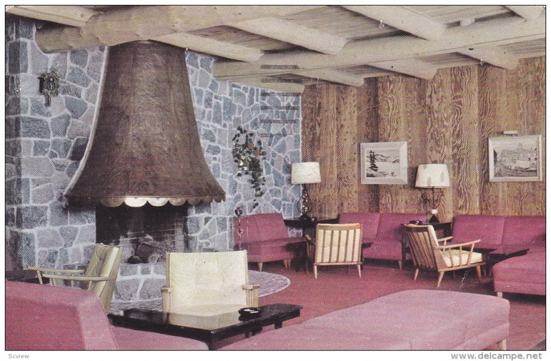 Fireplace, Lobby, Chateau Lac Beauport, Lac Beauport, Quebec, Canada, PU-1966