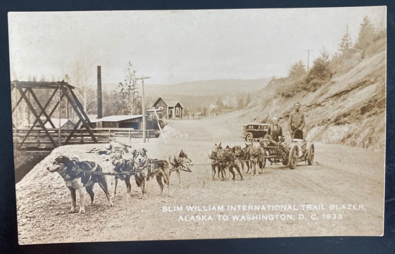 Mint USA Real Picture Postcard Slim William Trail Blazer Alaska Dogs 1933 