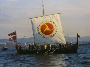 Odins Raven Viking Longship at Sea at Peel Isle of Man Vintage Postcard 1996