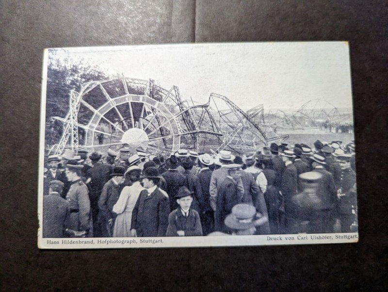 Mint Germany RPPC Zeppelin Postcard Airship near Ecterdingen After the Fire