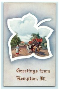 Greetings From Kempton Illinois 1908 Bloomington Antique Postcard 