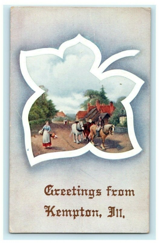 Greetings From Kempton Illinois 1908 Bloomington Antique Postcard 