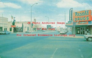 NM, Deming, New Mexico, Looking East, Rexall, 60s Cars, Schaff No 37094