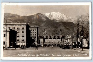 Colorado Spring CO Postcard RPPC Photo Pikes Peak Avenue And Pike Peaks Sanborn
