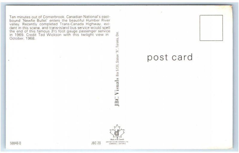 CORNERBROOK, Newfoundland, Canada ~ The NEWFIE BULLET Train c1970s Postcard