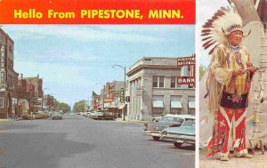 Main Street Chief Standing Eagle Native American Pipestone Minnesota postcard