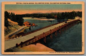 Postcard Yellowstone National Park WY c1938 Fishing Bridge Yellowstone River