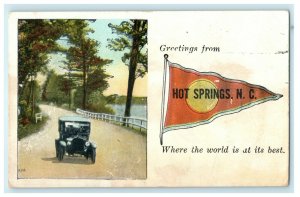 1910 Greetings From Hot Springs North Carolina NC Pennant Postcard 