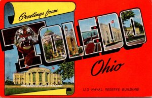 Ohio Greetings From Toledo Large Letter Linen