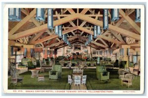 c1940's Grand Canyon Hotel Lounge Toward Office Yellowstone Park WY Postcard