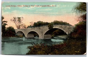 Postcard NY Catskill Mountains Leeds Bridge Oldest Bridge in NY