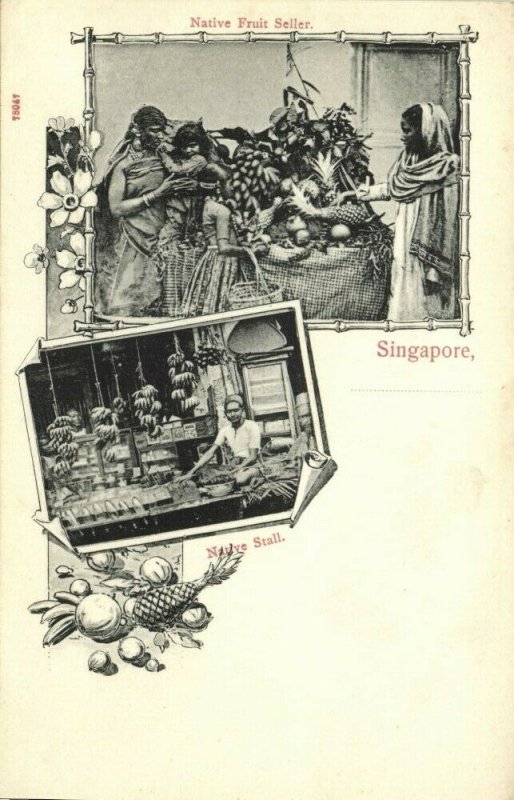 straits settlements, SINGAPORE, Native Fruit Seller and Stall (1899) Postcard
