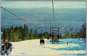 1960 Grouse Mountain Ski Lift Vancouver BC Postcard Burrard Inlet View H82