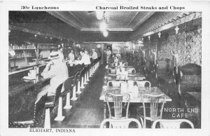 G35/ Elkhart Indiana Postcard c1940s Interior North End Café Charcoal Steaks