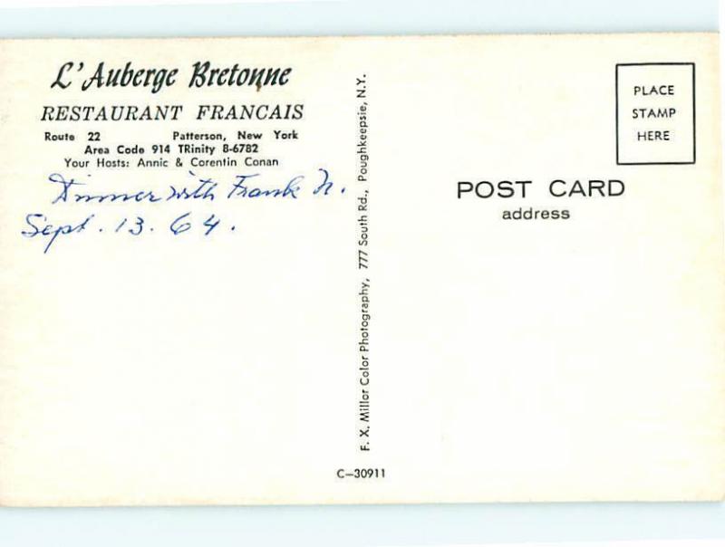 Patterson NY L Auberge Bretonne Restaurant Annic Corentin Conan Postcard # 5396