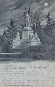 Switzerland Gruss Aus Basel St Jakobsdenkmal At Night 1898