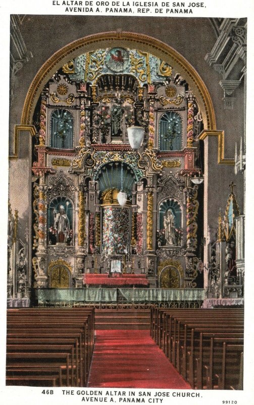 Vintage Postcard The Golden Altar In San Jose Church Avenue Casco Viejo Panama