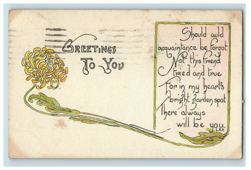 c.1910 Art Nouveau Poem Greetings Chrysanthemum Vintage Postcard F51