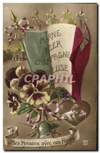 Old Postcard My Thoughts with these flowers Yser Marne Champagne Meuse Somme ...