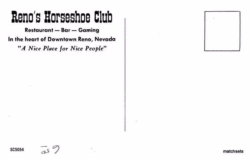 1950s Reno's Horseshoe Club Night Nevada Neon postcard 1914