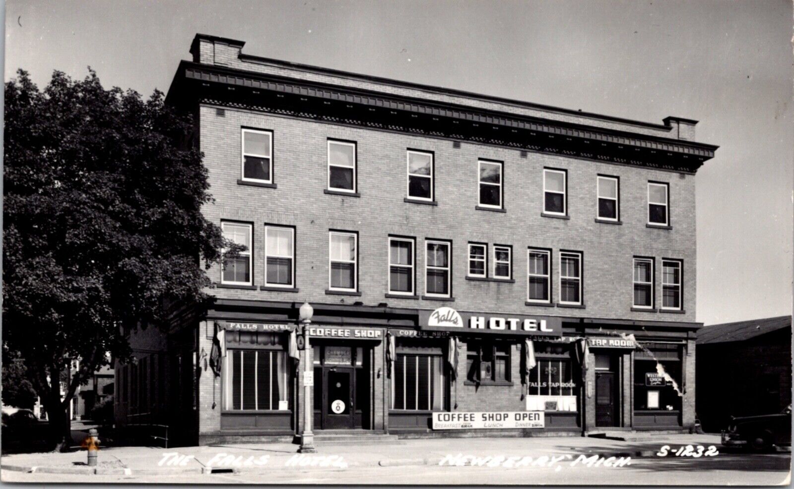 Real Photo Postcard The Falls Hotel Coffee Shop Tap Room in Newberry