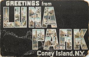 c1910 Postcard Large Letters Greetings from Luna Park Coney Island NY Posted