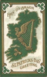 St Patrick's Day Harp Map of Ireland c1910 Vintage Postcard