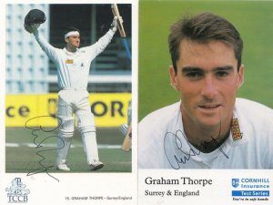 Graham Thorpe 2x Hand Signed Cornhill Insurance Surrey Cricket Card Photo s