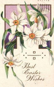 Vintage Postcard 1958 Best Easter Wishes White Flowers Holiday Greetings Wishes