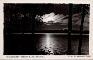 Vernon Lake ON Ontario Muskoka Moonlight AnneBelle Real Photo Postcard E30