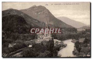 Old Postcard Lourdes Basilica and the Gave