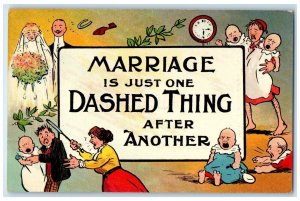 c1910's Wedding Marriage Is Just One Dashed Thing After Another Antique Postcard