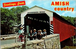 Pennsylvania Amish Country Amish Children At Soudersburg Covered Bridge