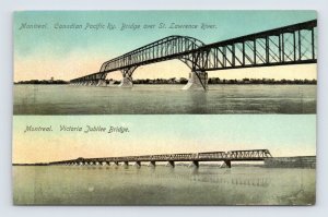 CPR & Victoria Jubilee Bridges Montreal Quebec Canada UNP DB Postcard J16