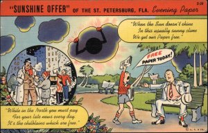 St Petersburg Florida FL Sunshine Offer News Boy Newsboy Linen Vintage Postcard