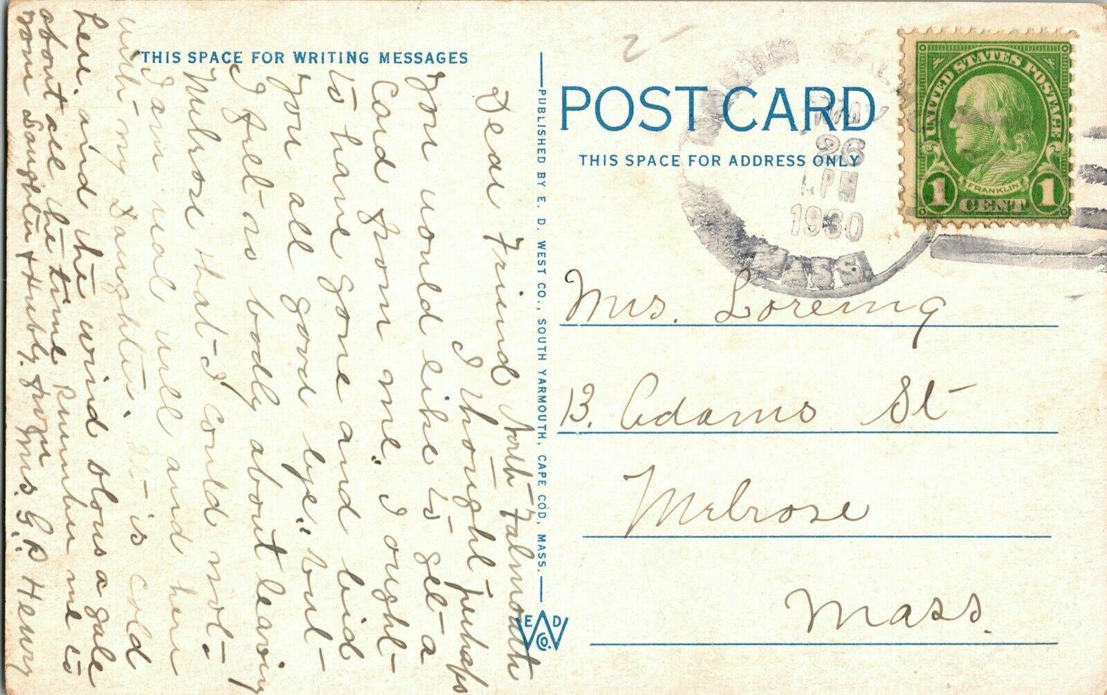 Cape Cod Fireplace Old Wind Mill Interior WOB Note 1c Stamp Vintage ...