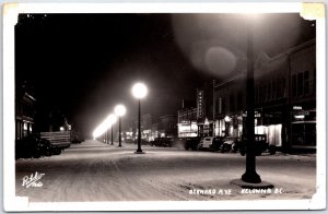 Postcard RPPC 1940s Kelowna BC Bernard Avenue Winter Scene by Ribelin *as is*