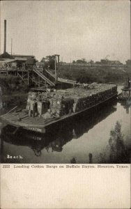 Houston Texas TX Loading Cotton Barge Buffalo Bayou c1905 Postcard