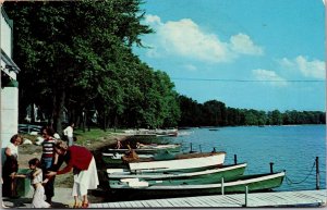 Moored Boats and Dock N.E. Shore of Crooked Lake, Angola IN Vintage Postcard Q49