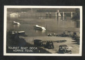 RPPC NORRIS TENNESSEE TOURIST BOAT DOCK OLD CARS REAL PHOTO POSTCARD