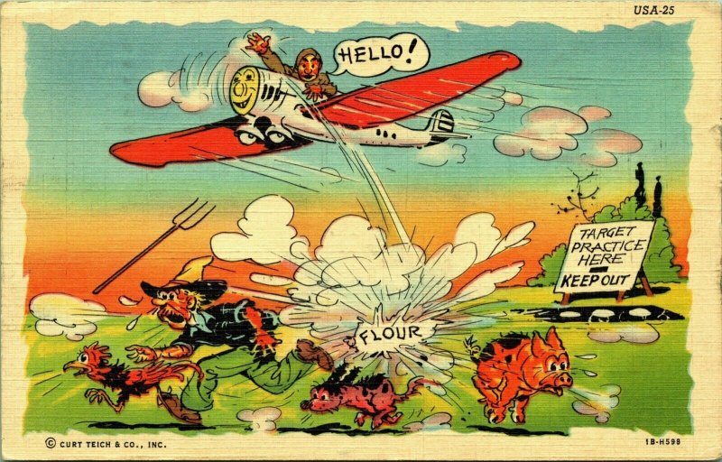 Target Practice Airplane Farmer Pvt Blakely Camp Robinson Postcard WWII 1942